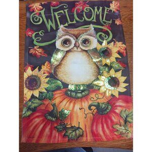 Outdoor Flag Fall Owl Welcome Double Sided Carson Glittery Soft